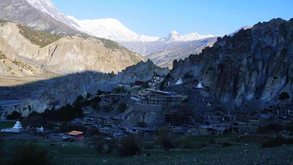 Picturesque view of Brakha Village, a traditional village with Tibetan culture.